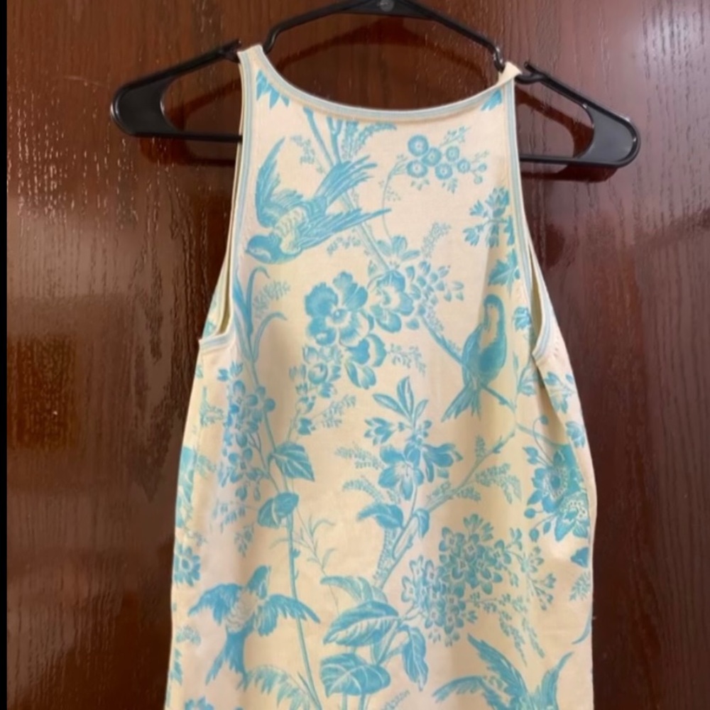 Toile Blue Floral Bird Print Tank Top